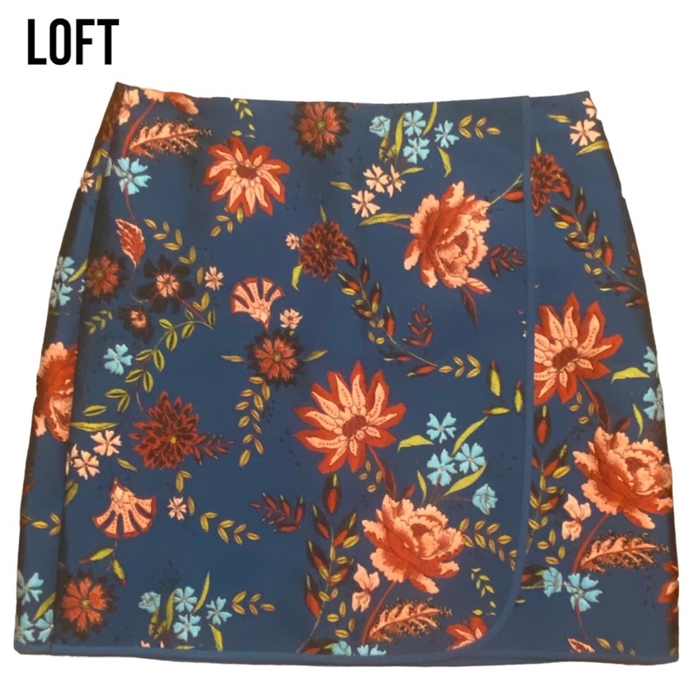 LOFT Blue Floral A-Line Skirt